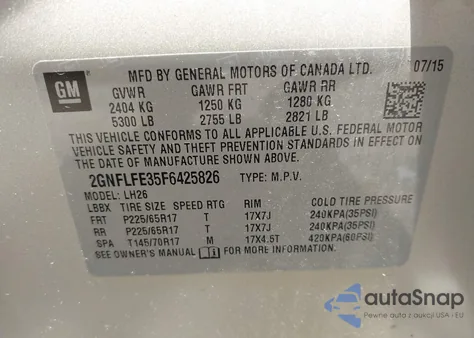 2015 Chevrolet Equinox 1Lt z USA, uszkodzony, nr VIN 2GNFLFE35F6425826